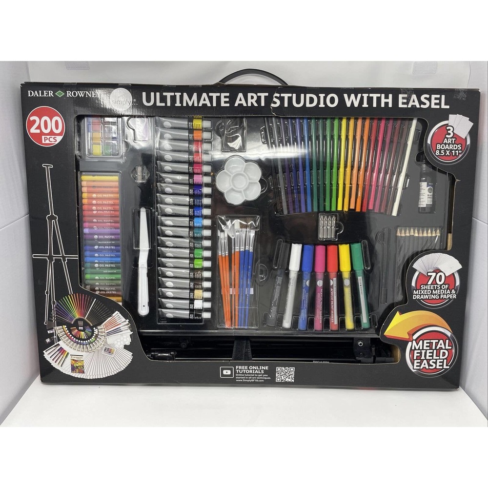 Daler Rowney Ultimate Art Studio With Easel 200PCS US SHIPPER Box Damage